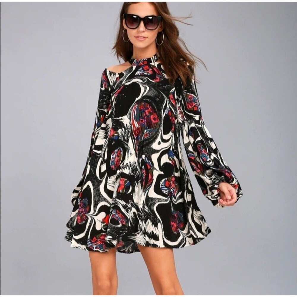 Free People Drift Away Dress Women's Medium Cold Shoulder Balloon Sleeve NWT